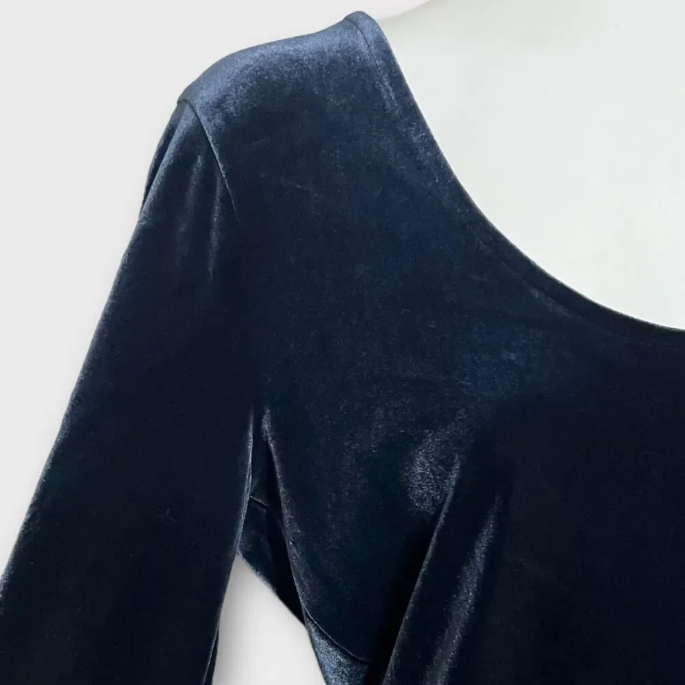 J. CREW Jeans Dark Blue Velvet Long Sleeve Snap Gusset One Piece Bodysuit Size M